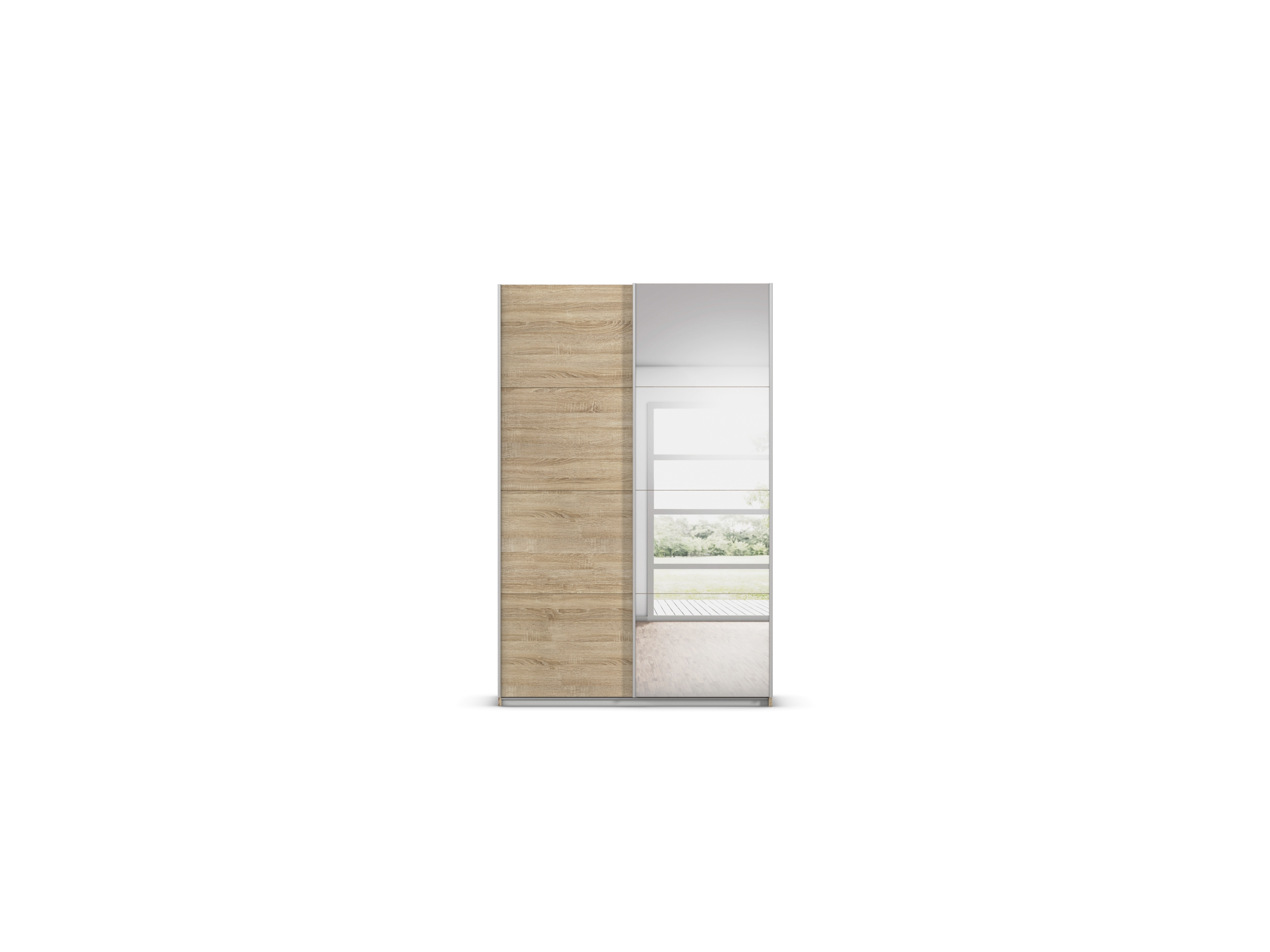RAUCH ORANGE Quadra Schwebetürenschrank mit Spiegelelementen (Classic-Zubehör, Korpus: Eiche, 136 x 210 cm) – Bild 3 von 4