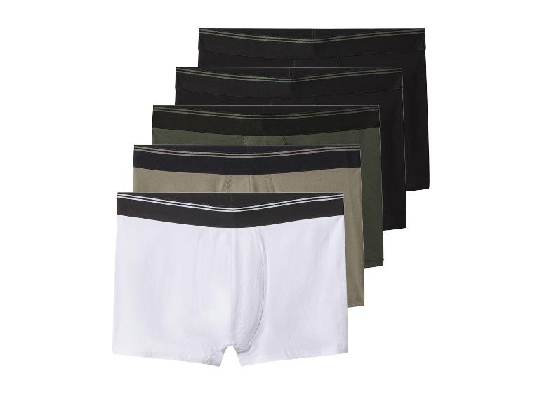 Set aus fünf Herren-Boxershorts in Weiß, Khaki und Schwarz.