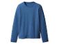 Ein einfaches blaues Langarm-Sweatshirt, flach liegend.