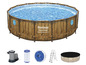 Bestway Power Steel Pool mit Holzoptik, Filter, Leiter und Abdeckung.