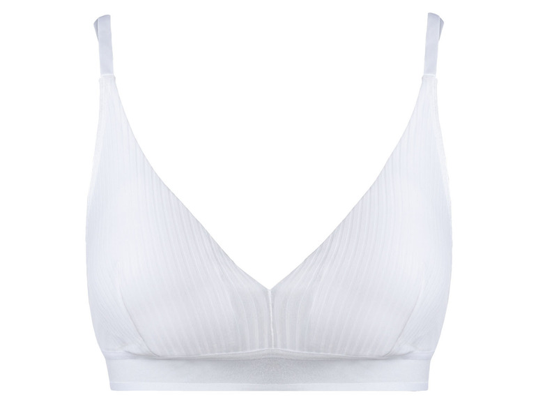 Ein weißer BH mit dünnen Trägern und gerippter Struktur.