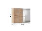 Kleiderschrank mit Schiebetüren, eine verspiegelt, in heller Holzoptik, Maße 210x270x62 cm.
