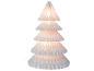Leuchtender Tannenbaum aus Papier auf schwarzem Hintergrund.