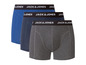 Drei Boxer-Shorts von Jack & Jones in Blau und Grau.
