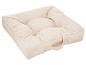 Beiges quadratisches Sitzkissen mit Griff und weißer Paspel.
