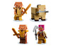 Lego Minecraft Figuren: ein Schwein, eine Kuh und eine Frau mit einer Axt.