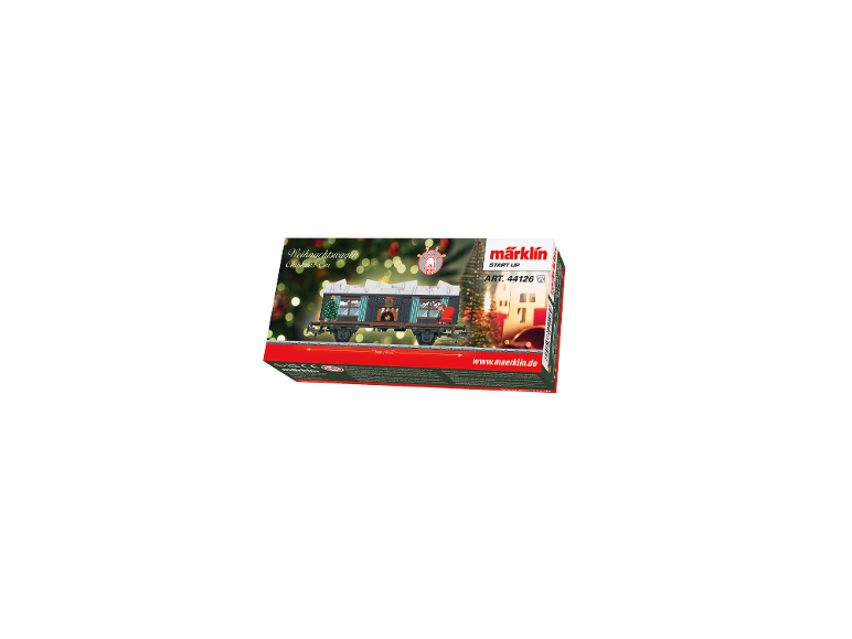 Weihnachtlicher Eisenbahnwagen mit festlichen Dekorationen und Beleuchtung, 11,5 cm