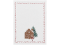 Weihnachtliches Küchentuch mit Lebkuchenhaus und Weihnachtsbaum, roter Bordüre.