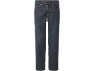 Dunkelblaue Herrenjeans mit geradem Bein und klassischen Taschen.