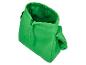 Grüne Zugbeuteltasche, oben offen, schräg auf weißem Hintergrund.