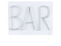 Ein weißes Neon-Schild mit der Aufschrift 'BAR'.