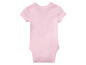 Ein rosafarbenes Baby-Bodysuit mit kurzen Ärmeln.