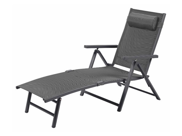 Graue verstellbare Liege mit Armlehnen und Nackenkissen