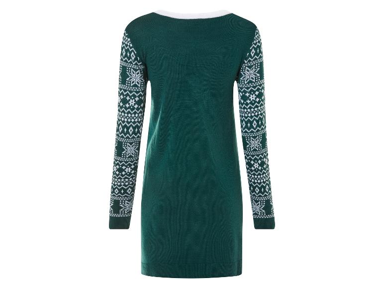 Ein grüner Weihnachtspullover mit weißen Schneeflockenmotiven.