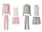Rosa und grüne Loungewear-Sets mit Strickjacken, Camisoles, Sweatshirts, Hosen und Shorts.