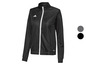 Schwarze Adidas Trainingsjacke mit weißen Details.