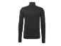 Schwarzes Langarmshirt mit Stehkragen, Rückansicht.
