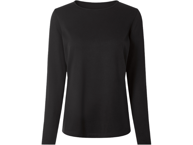 Schwarzes Langarmshirt mit Rundhalsausschnitt.