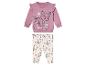 Ein rosa Bambi-Sweatshirt und weiße Leggings mit Bambi-Muster.