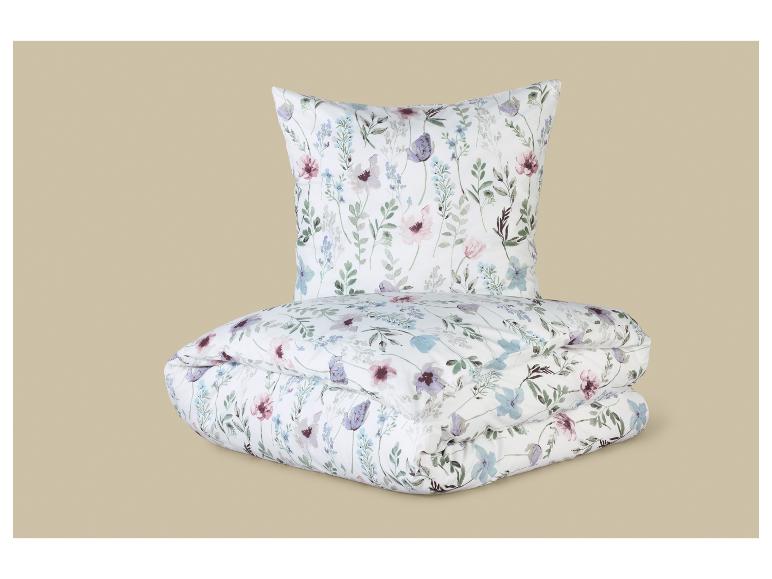 Bettwäsche-Set und Kissen mit pastellfarbenem Blumenmuster