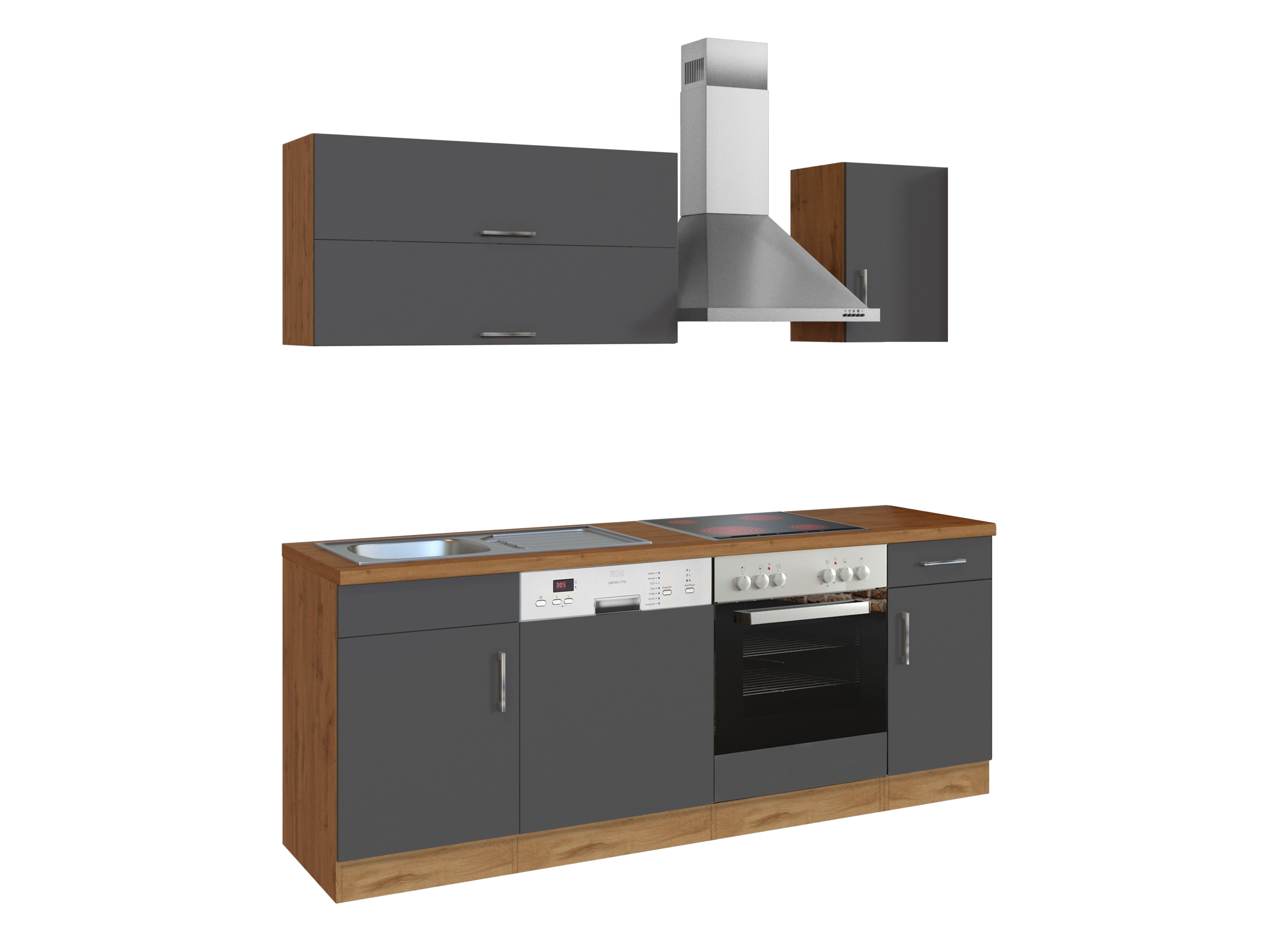 Thumbnail - HELD Küchenzeile »Hamburg«, mit Elektrogeräten (210 cm, wotaneiche/ melamin anthrazit)