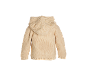 Beige gestrickte Babyjacke mit Kapuze und kleinen Ohren.