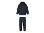 Ein dunkelblauer Jogginganzug mit Kapuze.