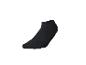 Ein schwarzer Socken mit Rippenstruktur, von der Seite gesehen.