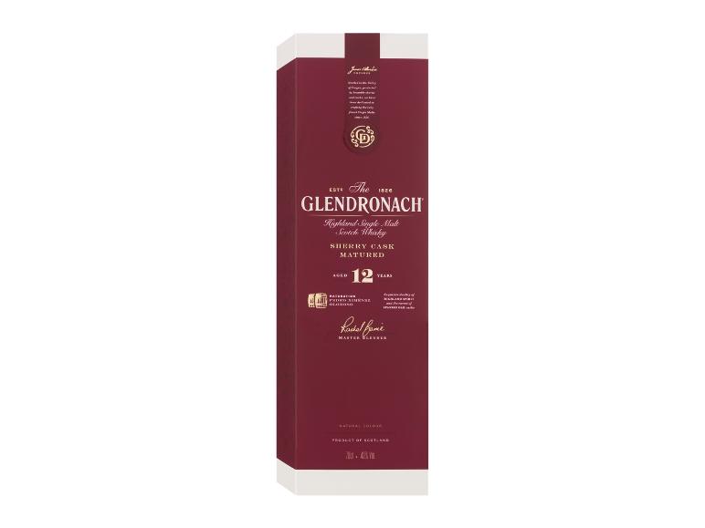 The GlenDronach 12 Jahre alter Highland Single Malt Scotch Whisky in roter Box.
