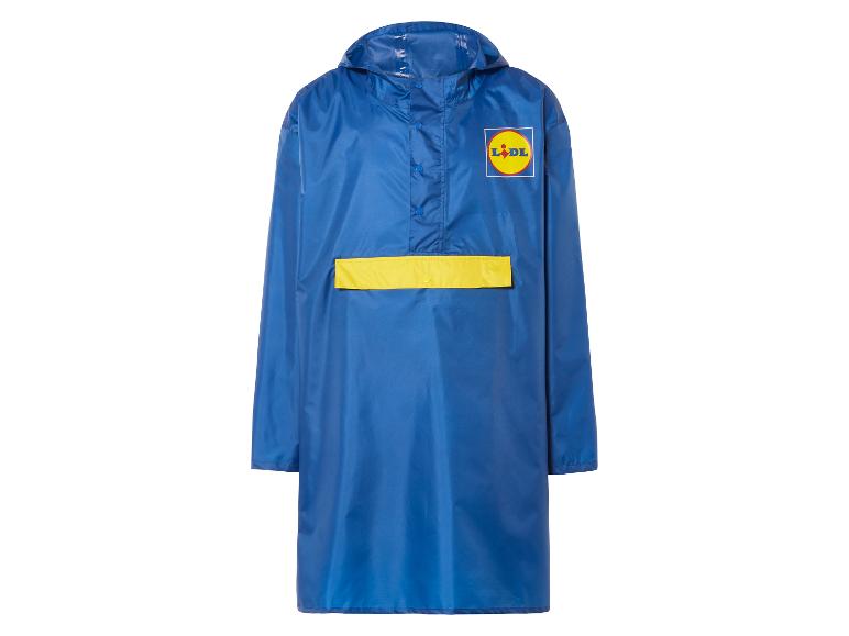 Blaue Lidl Regenjacke mit Kapuze.