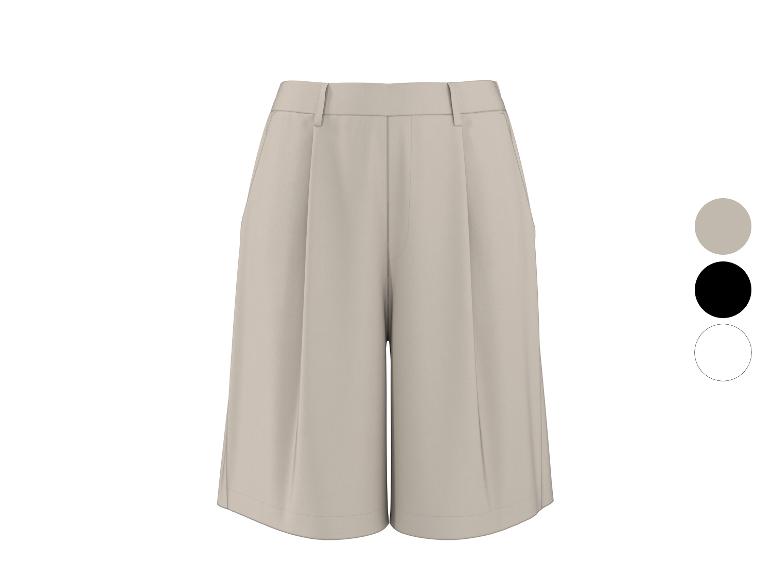 Beige plissierte Bermudashorts mit Farbpalette: Beige, Schwarz, Weiß.