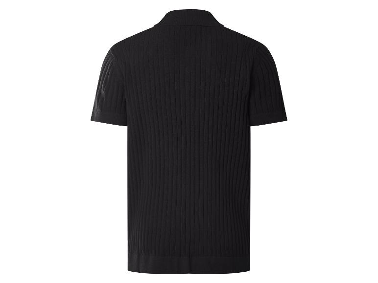 Schwarzes geripptes Kurzarm-Poloshirt, Rückansicht