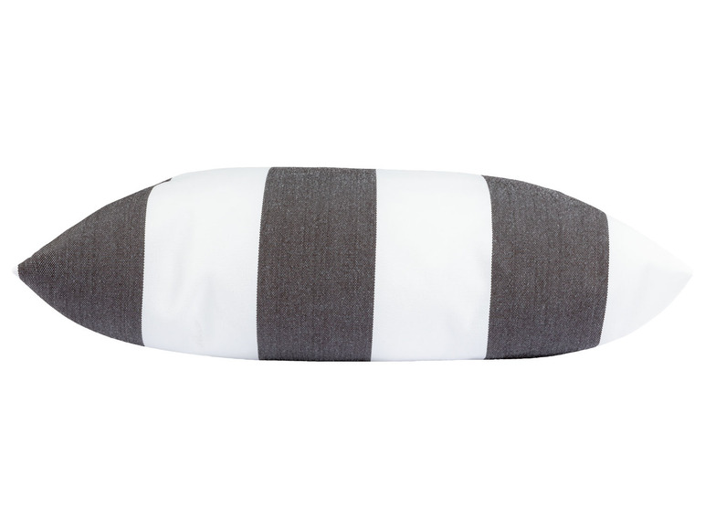 Ein Kissen mit schwarzen und weißen Streifen.