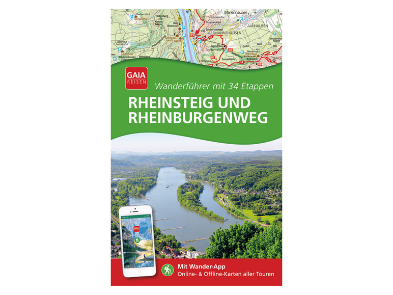Wanderführer für den Rheinsteig und Rheinburgenweg mit 34 Etappen, Karte der Umgebung.