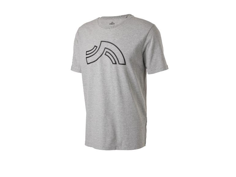 Graues Crivit T-Shirt mit kurzen Ärmeln und schwarzem Aufdruck