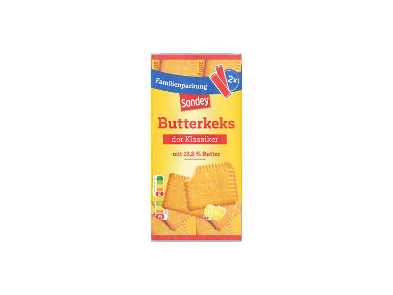 Familienpackung Butterkekse mit 13,8 % Butter.
