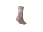 Rosa Socke mit weißen Streifen und Anti-Rutsch-Noppen.