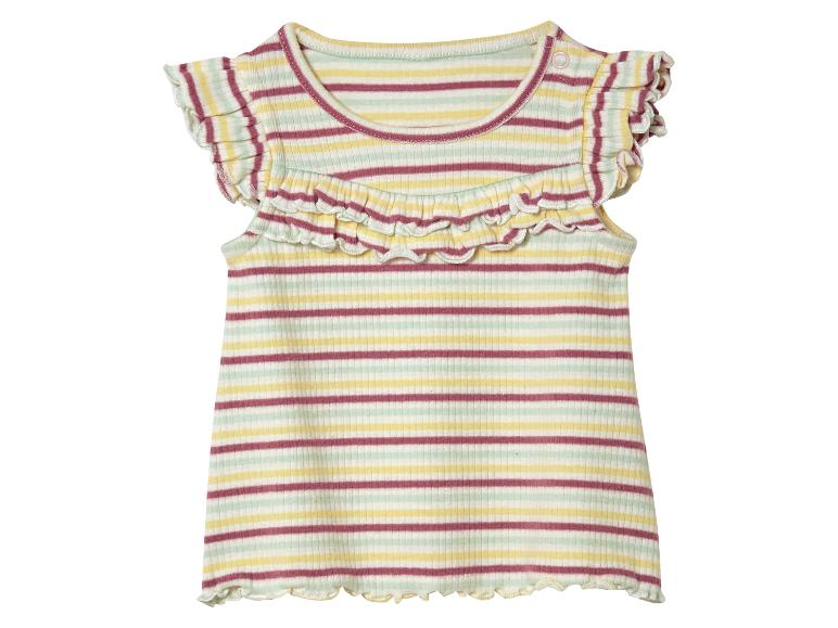 Baby-Shirt mit Streifen, Rüschen, Pastelltönen.