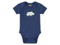 Ein blauer Babybody mit einem Nashorn-Motiv von Lupilu.