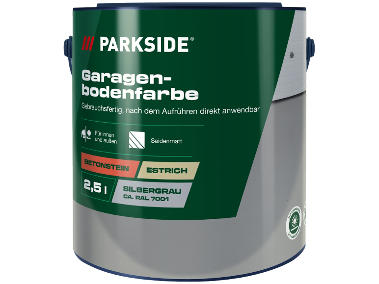 Dose graue Garagenbodenfarbe, 2,5 l, für Beton und Estrich, seidenmatt, UV-beständig.