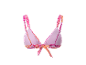 Rosa Bikinioberteil, Dreiecksschnitt, mehrfarbiger Druck.