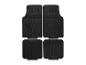 Set aus vier schwarzen Gummi-Autofußmatten mit rutschfester Textur.