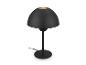Schwarze Tischlampe mit kuppelförmigem Schirm und warmem Lichtschein.
