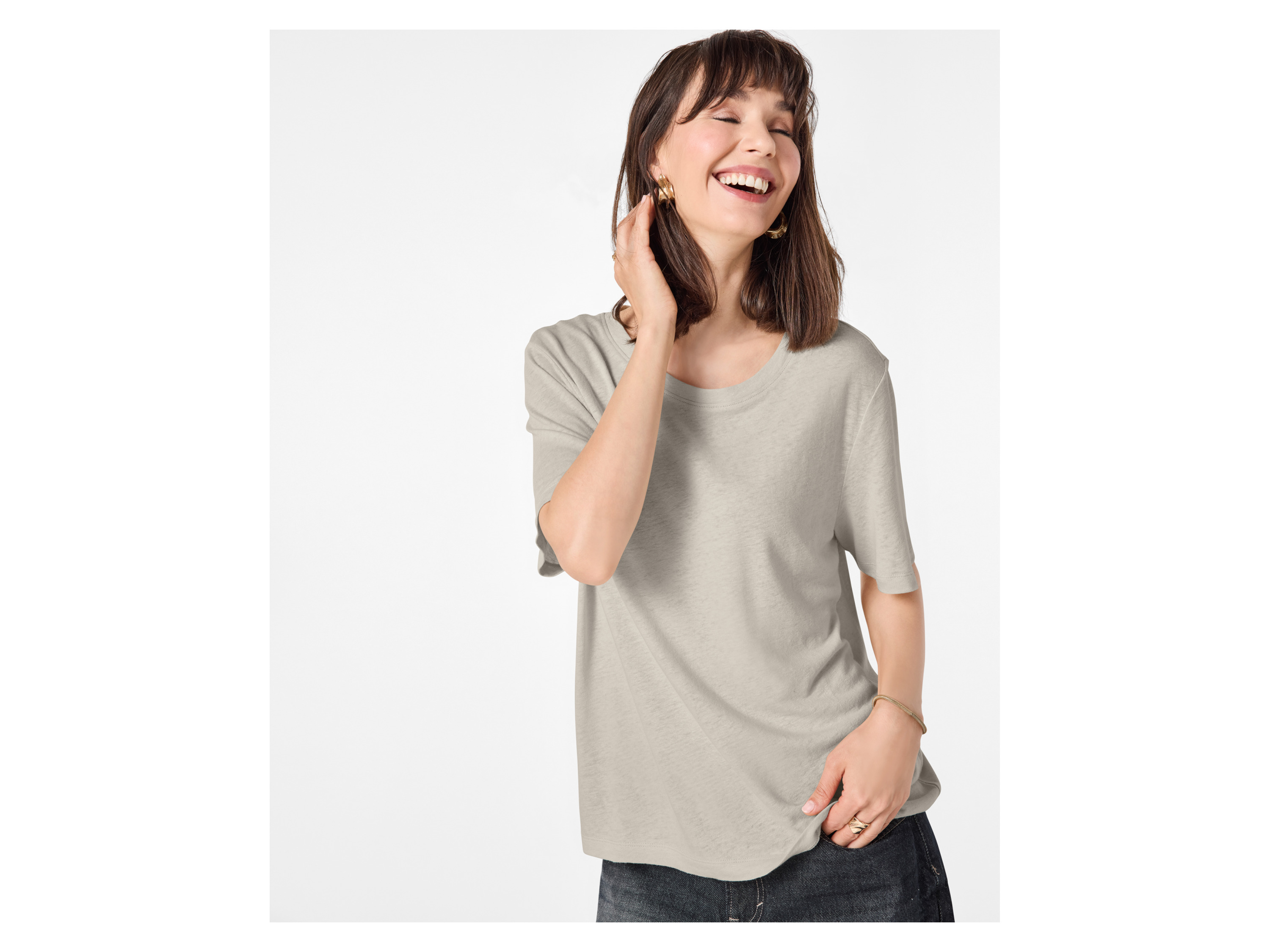 ESMARA® Damen T-Shirt mit Leinen (Beige, XS(32/34)) – Bild 2 von 4