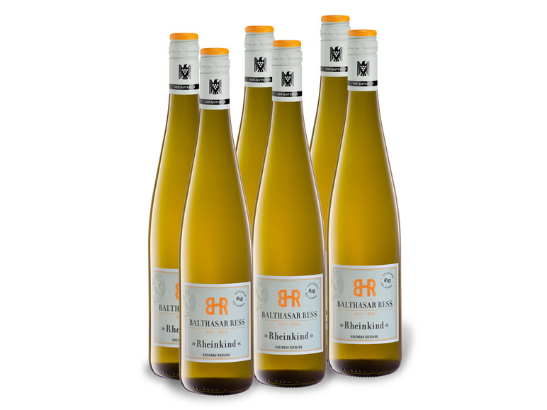 Gehe zu Vollbildansicht: 6 x 0,75-l-Flasche Weinpaket Weingut Balthasar Ress Rheinkind BIO Rheingau Riesling VDP.Gutswein feinherb, Weißwein - Bild 1