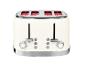 Cremefarbener Vier-Schlitz-Toaster mit Chromdetails und roten Öffnungen.