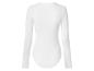 Weißes geripptes Langarm-Top, Rückansicht.