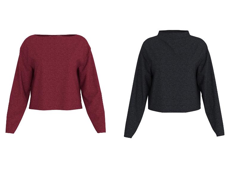 Zwei Damen-Langarmpullover, einer bordeauxrot und einer dunkelgrau.