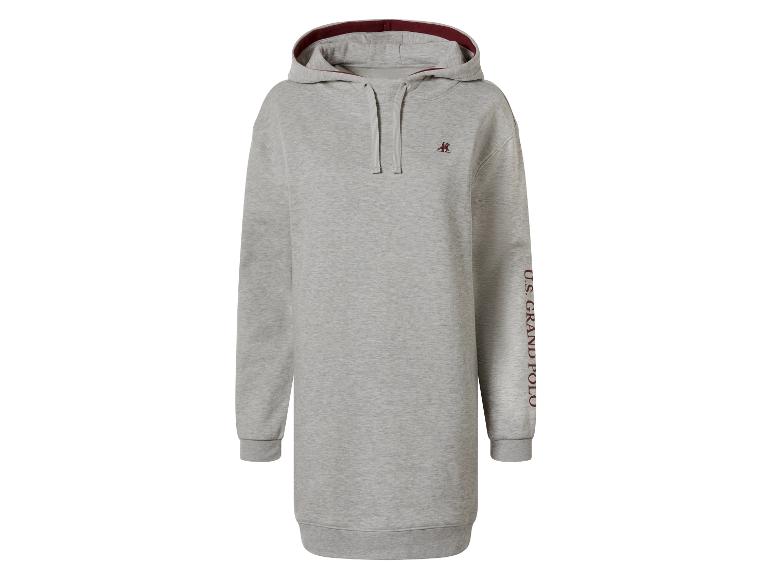 Graues U.S. Grand Polo Kapuzenkleid mit burgunderrotem Kapuzenfutter und Text