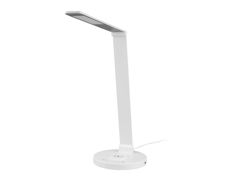 Weiße LED-Schreibtischlampe mit kabelloser Ladefunktion und Touch-Bedienung
